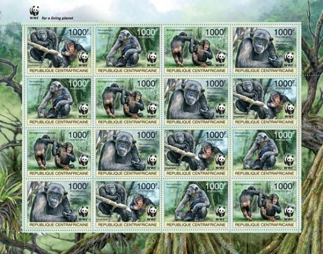 CENTRAFRICAINE 2012 SHEET WWF PAN TROGLODYTES MONKEYS WILDLIFE