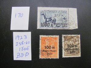 Germany 1923 USED SIGNED BPP MI.  258-260 SC B5-7 VF/XF 150 EUROS (170)