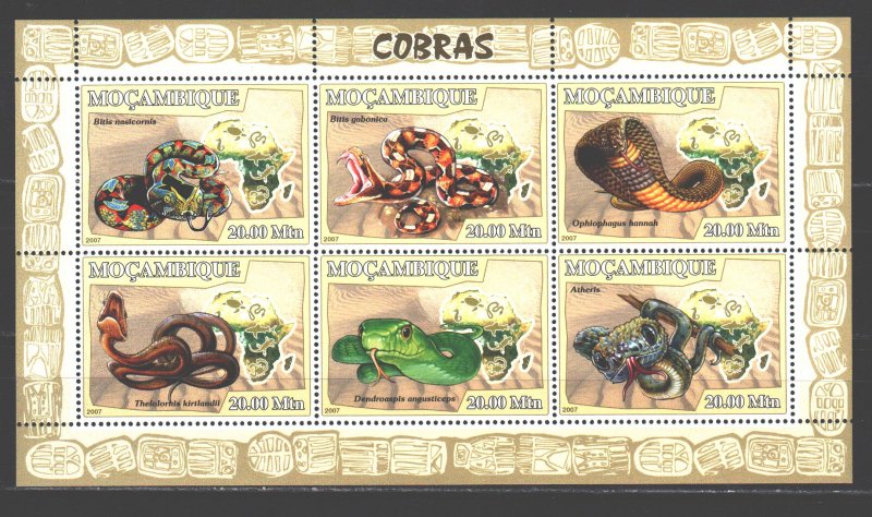 Mozambique. 2007. ml 2998-3003. Snakes, fauna. MNH.