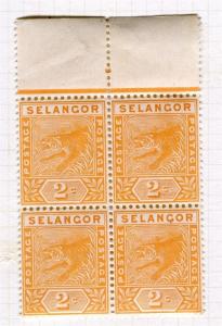 MALAYA SELANGOR;  1891 classic Tiger issue fine Mint hinged 2c. BLOCK