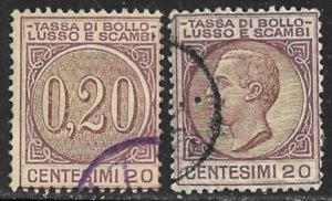 ITALY 1921 20c+20c Tassa Di Bollo Lusso e Scambi Stamp Duty Revenue R28L&R Used