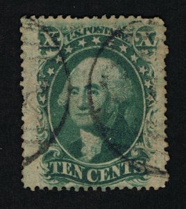 GENUINE SCOTT #35 VF-XF USED 1859 TYPE-V GREEN 10¢ WASHINGTON  DUAL CDS CANCELS