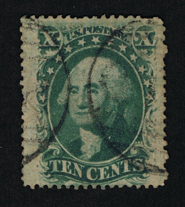 GENUINE SCOTT #35 VF-XF USED 1859 TYPE-V GREEN 10¢ WASHINGTON  DUAL CDS CANCELS