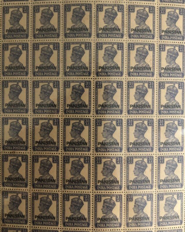 PAKISTAN 1947 KGVI OVERPRINT 3&1/2 ANNAS FULL SHEET OF 320 STAMPS (MNH) HIGH C.V