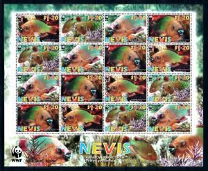 [94502] Nevis 2007 Marine Life Rainbow Parrot Fish WWF Sheet MNH