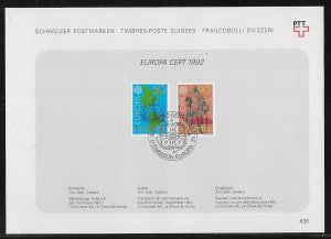 Switzerland 914-915 1992 Europa PTT Collection Sheet FD