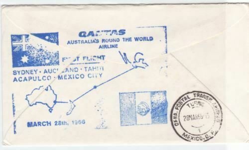 qantas 1966 sydney australia mexico  air mail stamps  flight cover ref r15418