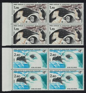 FSAT TAAF Emperor penguin Snow petrel Birds 2v Blocks of 4 1985 MNH