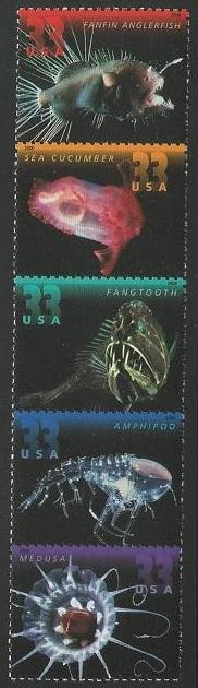 Scott #3443a MNH Deep Sea Creatures strip of 5