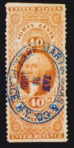 R53b 40¢ Part Perf Blue Printed Cancel Martin Mass & Co 1869 NY Civil War Reveue