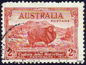 Australia 1934Sc#147a SG#150a 2d Red Merino Sheep Macarthur USED