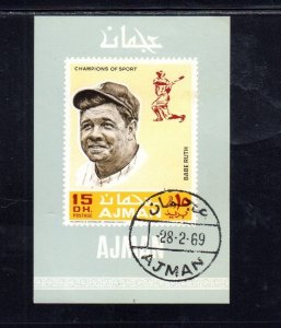 AJMAN 1969 BABE RUTH MINT VF LH O.G S/S CTO (10AJ)