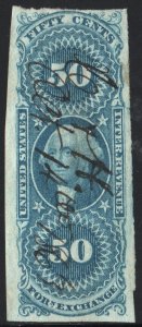 R56a 50¢ Revenue: Foreign Exchange: Imperforate (1862) Used