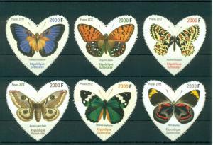 Gabon Butterflies Schmetterlinge Insects 6 MNH heart-shaped stamps set