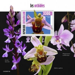 Central Africa - 2020 Bee Orchid Flower - Stamp Souvenir Sheet - CA200613b