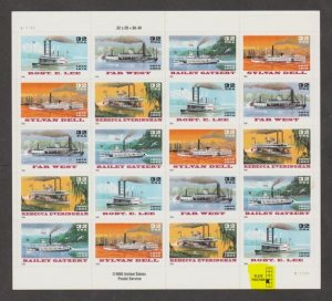 U.S.  Scott #3091-3095 Riverboat Stamps - Highlighted UMR Plate - Mint NH Sheet