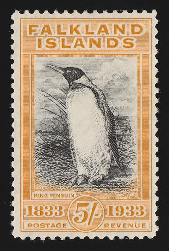 FALKLAND ISLANDS 1933 Centenary 5/- black & yellow Penguin. MNH **