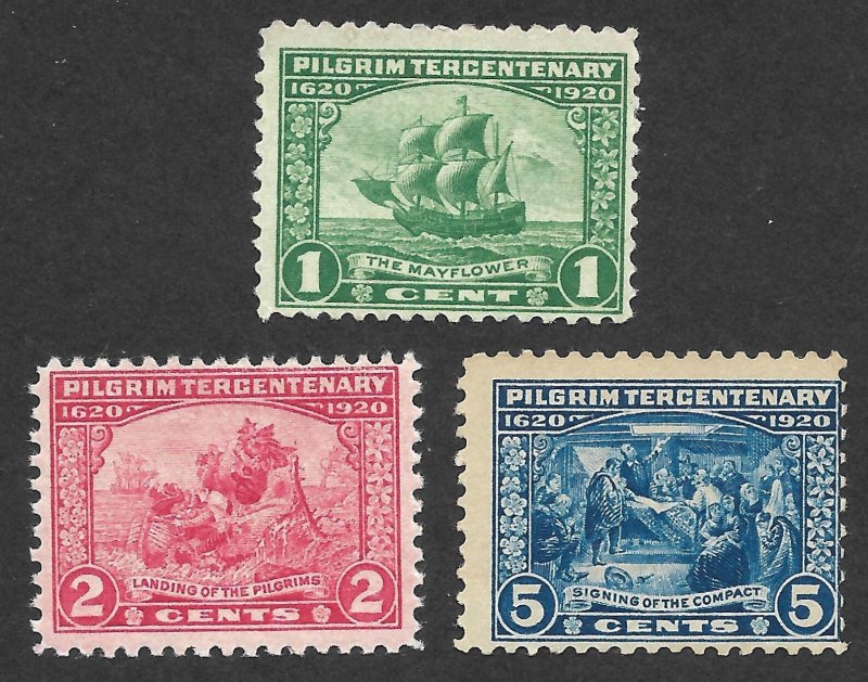Doyle's_Stamps: 1920 MNH Pilgrims 300th Ann. Set, Scott #548** to #550**