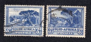 South Africa 1940 3p ultramarine Schuur, Scott 57a, 57b used, value = 50c