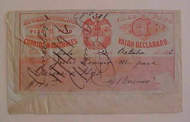 COLOMBIA  #G29 cat.$55.00 OFF COVER 1896 COVER WORTH MUCH MORE