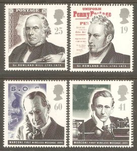 GREAT BRITAIN Sc# 1625 - 1628 MNH FVF Set - 4 Marconi Rowland Hill