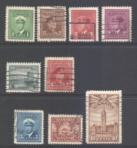 Canada Scott 249/257 - SG375/383, 1942 War Effort to 10c used