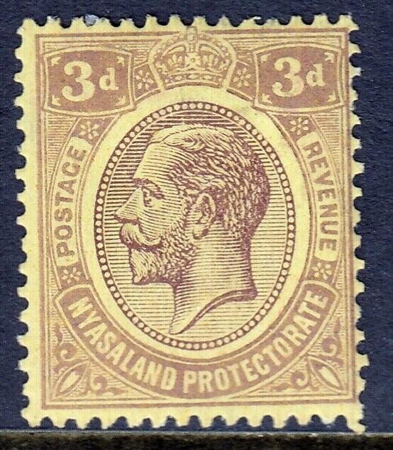 NYASALAND PROT. — SCOTT 29 (SG 105) — 1921 3d KGV ISSUE — MH — SCV $14