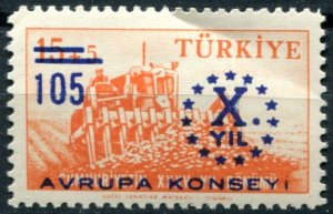 Turkey Sc#1440 MNH, 105k on 15k+5k org, European council 1v (1959)