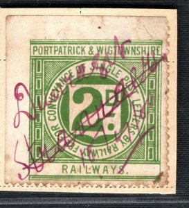 GB Scotland PORTPATRICK WIGTOWNS RAILWAY Stamp 2d Used *Stranraer* RARE WHITE59