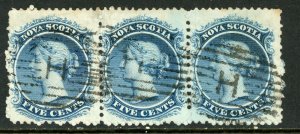 Canada 1860 Nova Scotia 5¢ Blue Scott #10 VFU Halifax Trio Z47