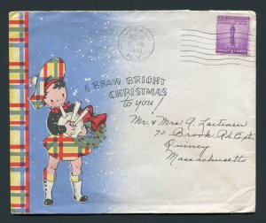 1940 Illustrated Christmas Cover - Buffalo, New York to Quincy, Massachusetts