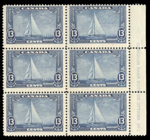 Canada #216 Cat$125, 1935 13c dark blue, plate block of six, never hinged