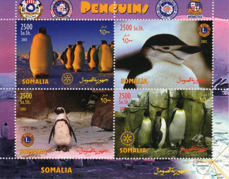 Somalia 2003 Penguins-Antarctic-Rotary & Lions International Shlt.(4) Perf.MNH