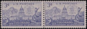 US 1001 Statehood Colorado 3c horz pair MNH 1951