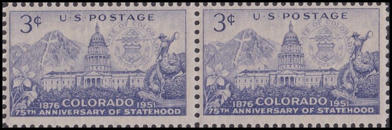 US 1001 Statehood Colorado 3c horz pair MNH 1951