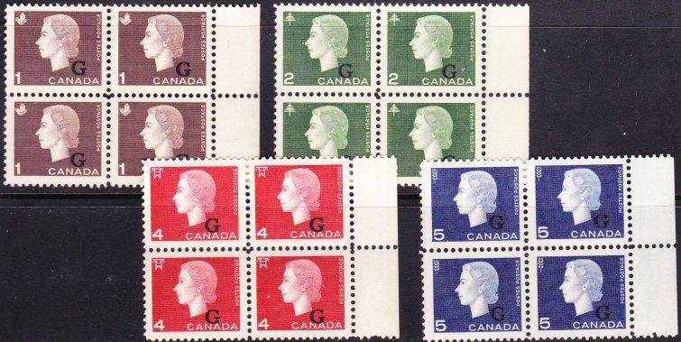 Canada #o46-49 MNH blocks of 4