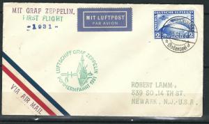 Germany C38 Mi 438 First Flight Zep Cover 1931 VF SCV $425.00