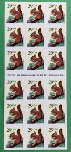 Scott 2489a RED SQUIRREL Booklet Pane of 18 US 29¢ Stamps MNH 1995