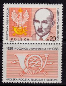 Poland #2868 w/label MNH ◊ World Post Day ◊ 1988