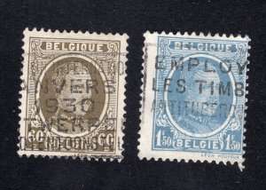 Belgium 1926-1927 60c olive brown & 1.50fr bright blue, Scott 158, 160 used