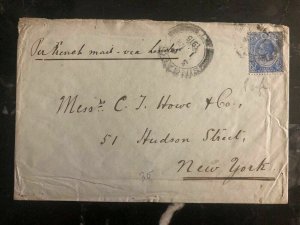 1915 Singapore Straights Settlements Cover To New York USA Via London