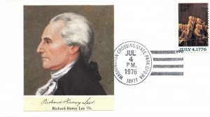 US EVENT CACHET COVER RICHARD HENRY LEE OF VIRGINIA WASHINGTON CROSS JULY 4 1976