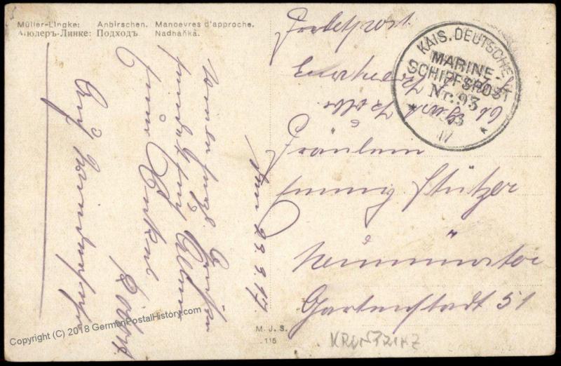 Germany WWI Navy SMS Kronprinz MSP93 Feldpost Cover 75493