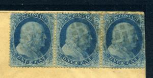 Scott #20 Franklin Strip of 3 Stamps Used on Nice  Cover (Stock #20-18)