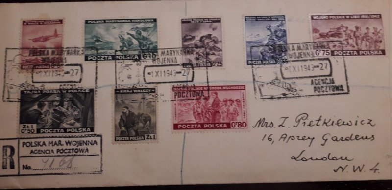 U) 1943, POLAND,WWII EXILE GOVERMMENT IN GREAT BRITAN, COVER, MULTIPLE STAMPS, P