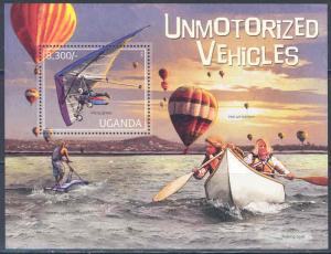 UGANDA 2012 TRANSPORT UNMOTORIZED VEHICLES BALLOONING CANOEING SOUVENIR SHEET