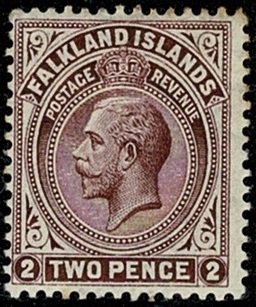 FALKLAND ISLANDS KG V 1912-20 2d MAROON UNUSED SG62b Wmk.MC CA P14x14 (LINE) VGC