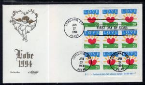 US 2813 Love Pane of Nine Artmaster U/A FDC