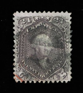 GENUINE SCOTT #78 F-VF USED 1862 LILAC 24¢ WASHINGTON RED TRANSIT CANCEL #16096