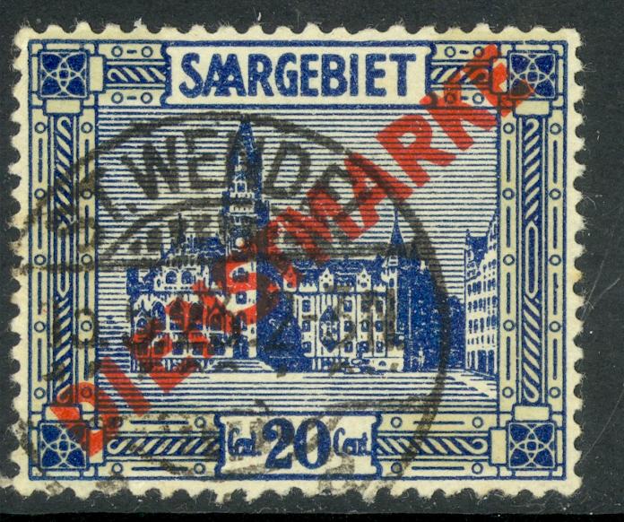 SAAR 1922-23 20c SAARBRUCKEN CITY HALL OFFICIAL Sc O7 VFU